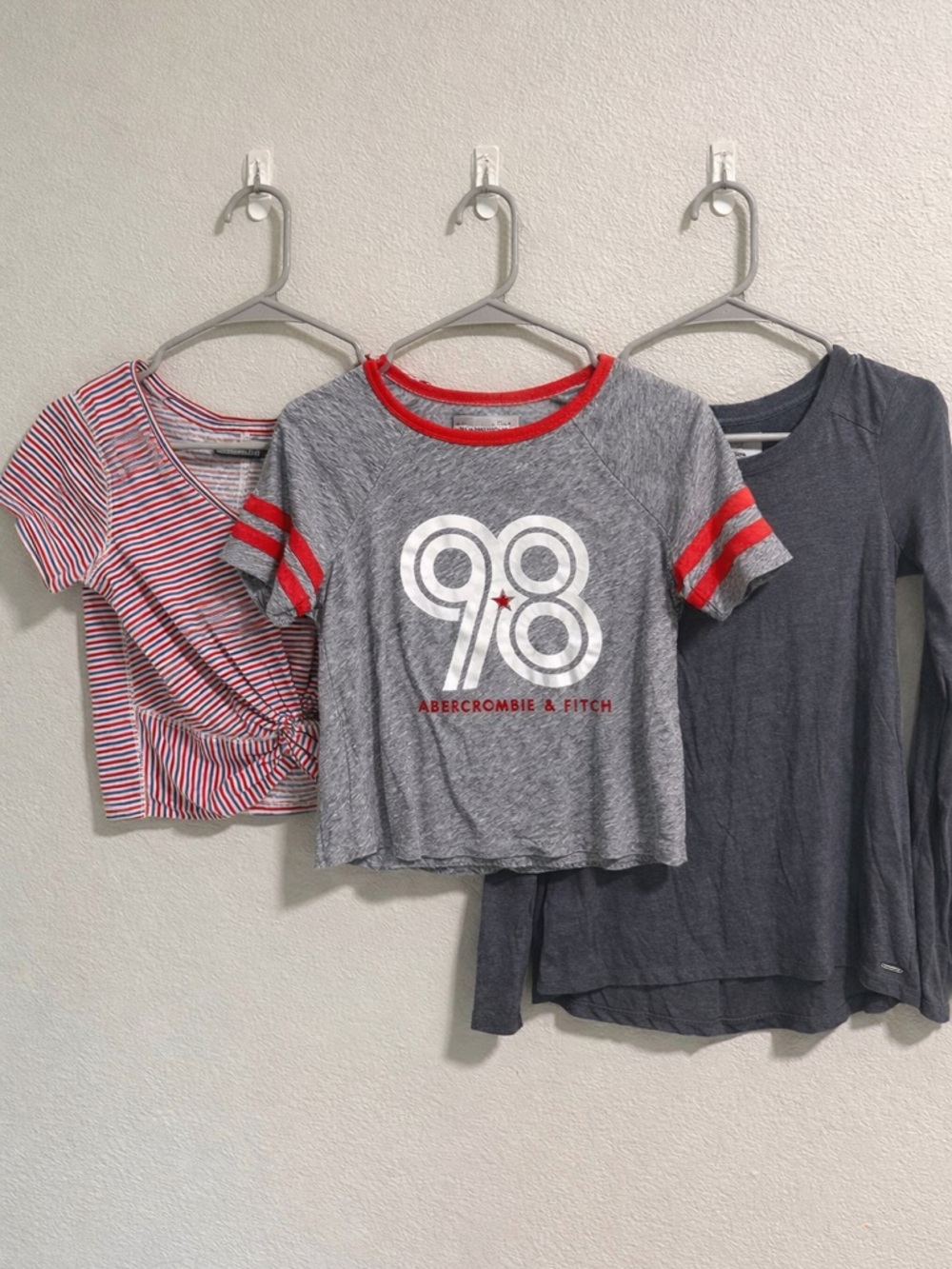 Abercrombie & Fitch Gray Tee with White '98 Graphic and Red Trim